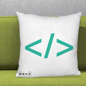 Perna Personalizata Cod HTML Turcoaz, 40x40 cm, Alb Pufos, Husa Detasabila, Perna Inclusa, BEKZ®
