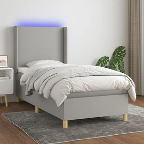 vidaXL Pat cu arcuri, saltea și LED, gri deschis, 80x200 cm, textil