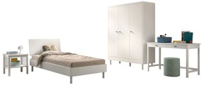 Set Complet Mobilier Camera Copii Forrest Beech, Pat 90x200 cm, Dulap, Noptieră și Birou, din Lemn de Fag Lăcuit Alb – Vipack