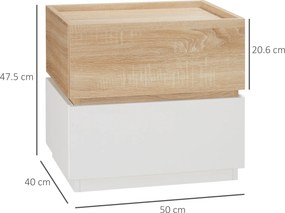 HOMCOM Bedside Table with 2 Stackable Drawers, Modern Nightstand, End Table for Bedroom, Living Room, Nature Wood and White | Aosom Romania