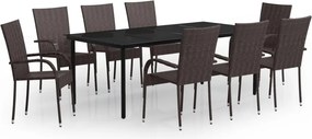vidaXL Set mobilier de grădină, 9 piese, maro și negru
