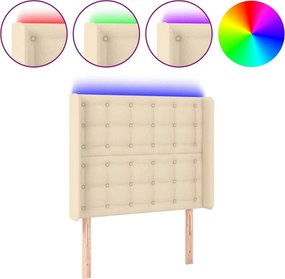 vidaXL Tăblie de pat cu LED, crem, 103x16x118/128 cm, textil