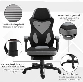 Vinsetto Scaun de Birou Ergonomic Reclinabil cu Suport Picioare Retractabil, Gri | Aosom Romania