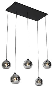 Lampă suspendată Art Deco neagră cu sticlă fumurie cu 5 lumini - Wallace