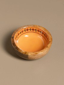 Bol mic din lemn de mango, portocaliu, cu ghirlandă de flori pictată în interior, 5 x 12,5 cm, „Hélios”
