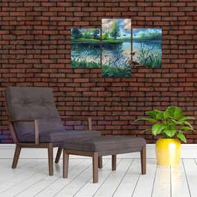 Tablou- Pictură în ulei, seară de vară lângă lac (90x60 cm)