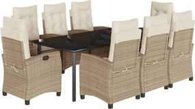 vidaXL Set de masă pentru grădină, 9 piese, cu perne, bej, poliratan