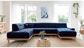 Canapea extensibilă în formă de "U" cu șezlong pe partea stângă Miuform Dazzling Daisy, albastru marin