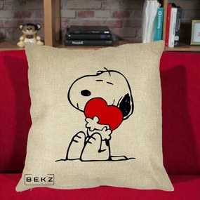 Perna Personalizata Snoopy cu Inima, 40x40 cm, Crem, Husa Detasabila, Perna Inclusa, BEKZ®