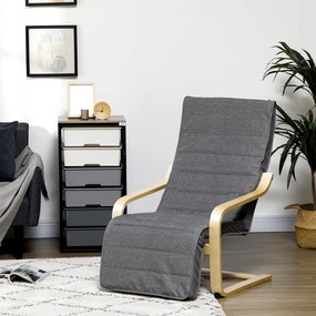 HOMCOM Fotoliu Relax cu Suport picioare pe 5 Niveluri si Tetiera, Fotoliu Ergonomic din Lemn de Mesteacan si Tesut, Gri