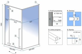 Cabina de dus Fargo cu cadita neagra 90x90 auriu