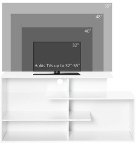 Comoda HOMCOM pentru TV de 32"-55" cu rafturi deschise din MDF pentru living si dormitor, 120x40x60cm, Alb | Aosom RO