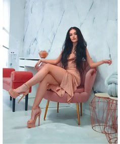 Fotoliu în stil Art-deco, catifea Velvet roz/crom auriu, NOBLIN NEW