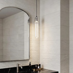 Lampă suspendată Art Deco cromată cu sticlă striată IP44 - Walcott