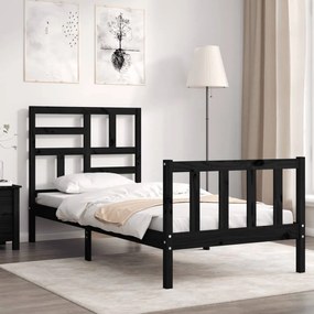 3193040 vidaXL Cadru de pat cu tăblie Small Single, negru, lemn masiv