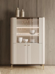 Vitrină Vesper 103 cm cu 4 uși - cașmir / nuc / picioare aurii