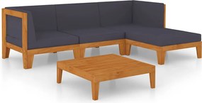 vidaXL Set mobilier de grădină cu perne, 5 piese, lemn masiv acacia