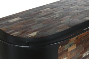 Bar insulă vintage din metal și lemn, negru și multicolor, cu bară pentru picioare, 3 rafturi și 2 sertare, 106 x 165 x 60 cm, „Barme”