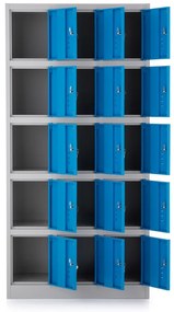 Dulap metalic - 15 cutii, 90 x 40 x 185 cm, broasca cilindrica, albastru - ral 5012