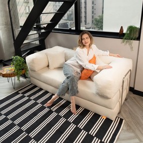 Canapea bej extensibilă cu tapițerie din țesătură bouclé 180 cm Bloom – TemaHome