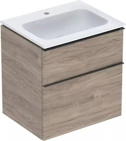 Set dulap baza suspendat Geberit iCon finisaj nuc Hickory 2 sertare si lavoar alb 60 cm