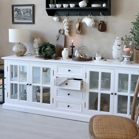 Bufet din lemn masiv, 4 usi si 4 sertare, aspect rustic, Marseille