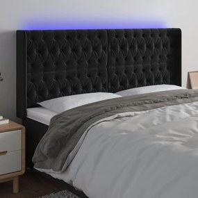 3124452 vidaXL Tăblie de pat cu LED, negru, 203x16x118/128 cm, catifea