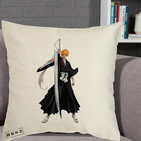 Perna Personalizata Bleach Ichigo Kurosaki Zangetsu, 40x40 cm, Ecru, Husa Detasabila, Perna Inclusa, BEKZ®