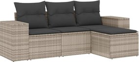 vidaXL Set canapea de grădină cu perne, 4 piese, gri deschis poliratan