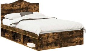 vidaXL Cadru de pat Stejar fumuriu 135 x 190 cm Lemn de pin masiv