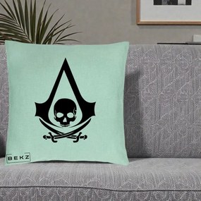 Perna Personalizata Assassin's Creed Black Flag Skull, 40x40 cm, Verde Menta, Husa Detasabila, Perna Inclusa, BEKZ®