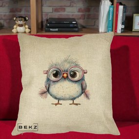 Perna Decorativa Pui Pufos cu Ochelari Roz, 40x40 cm, Crem, Husa Detasabila, Perna Inclusa, BEKZ®