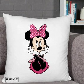 Perna Personalizata Minnie Mouse cu Fundita, 40x40 cm, Alb Pufos, Husa Detasabila, Perna Inclusa, BEKZ®