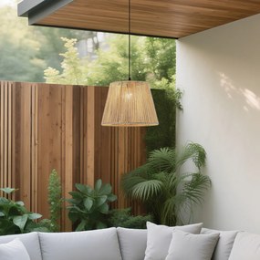 Lumină suspendată de exterior neagră cu abajur bej din frânghie IP44 - Cava Jayla