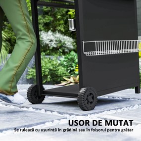 Outsunny Grătar pe Gaz cu Arzătoare Independente 3+1, Capac, Termometru și Măsuță Laterală, 123x57x98 cm, Negru | Aosom Romania