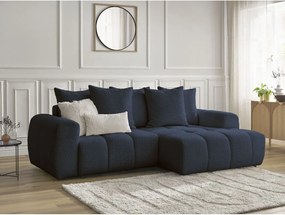 Colțar albastru extensibil/cu spațiu de depozitare cu tapițerie din țesătură bouclé (cu colț pe partea dreaptă/cu șezlong) Roxelane – Bobochic Paris