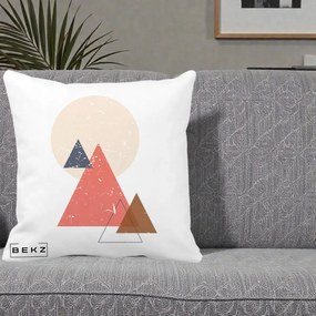 Perna Decorativa Geometric Munti si Soare, 40x40 cm, Alba Mata, Husa Detasabila, Perna Inclusa, BEKZ®