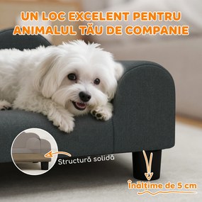 PawHut Canapea pentru câini cu cotiere de susținere, din lemn și țesătură French Terry, 66 x 42 x 28,5 cm, gri închis | Aosom Romania