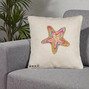 Perna Decorativa Stea de Mare Colorata Psiheledic, 40x40 cm, Bej Canapea, Husa Detasabila, Perna Inclusa, BEKZ®