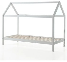 Pat pentru copii alb de tip casă/cu extensie suplimentară din lemn masiv de pin cu spațiu de depozitare 90x200 cm DALLAS – Vipack