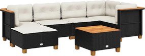 vidaXL Set canapele de grădină cu perne, 7 piese, negru, poliratan