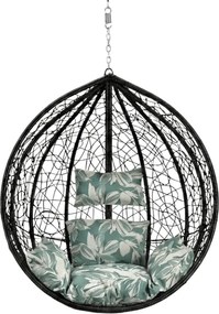 Scaun suspendat negru KOKON fara suport, perna verde-alba