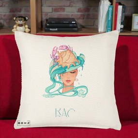 Perna Personalizata Zodie Rac, 40x40 cm, Crem Reliefat, Husa Detasabila, Perna Inclusa, BEKZ®