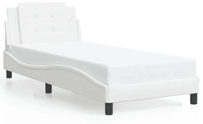 3208164 vidaXL Cadru de pat cu tăblie, alb, 100x200 cm, piele ecologică