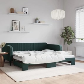 3197072 vidaXL Pat de zi cu extensie, verde închis, 100x200 cm, catifea