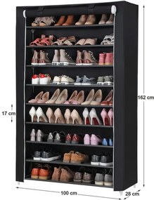 Dulap textil de depozitare cu polițe MATIS, 100x162 cm, negru