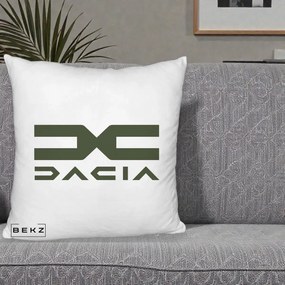 Perna Personalizata cu emblema Dacia, 40x40 cm, Alb Pufos, Husa Detasabila, Perna Inclusa, BEKZ®