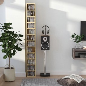 HOMCOM Dulap Biblioteca Suport CD-uri cu 12 Rafturi pentru 204 CD-uri, Raft Biblioteca din MDF si PAL, 21x20x175 cm, Lemn natural