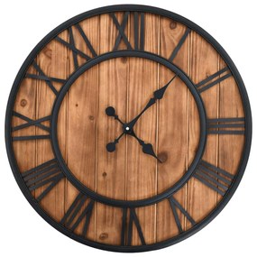 Ceas de perete vintage, cu cuart, lemn si metal, XXL, 60 cm