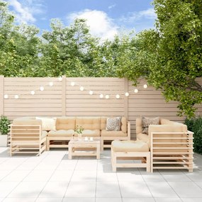 3186095 vidaXL Set mobilier de grădină cu perne, 10 piese, lemn masiv